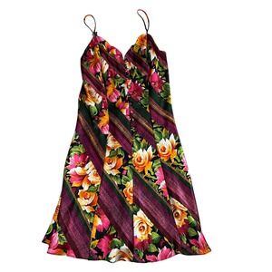 Vintage Victorias Secret Floral Stripe Slip Dress Small Pink Green Y2K Lingerie